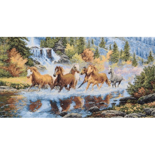 Гобеленовое Панно "Лошади у водопада" (65х35)