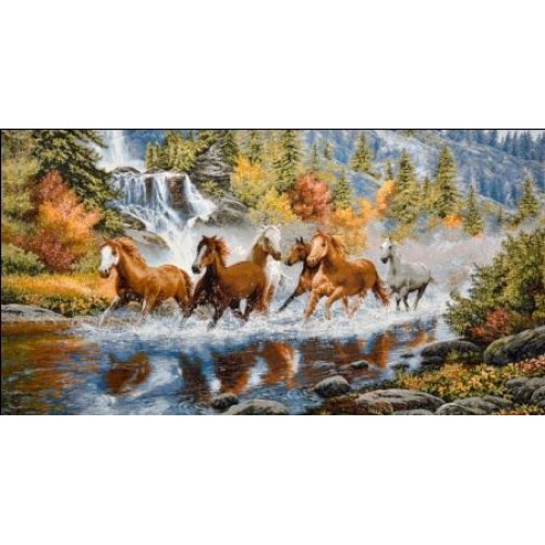 Гобеленовое Панно "Лошади у водопада" (130х70)