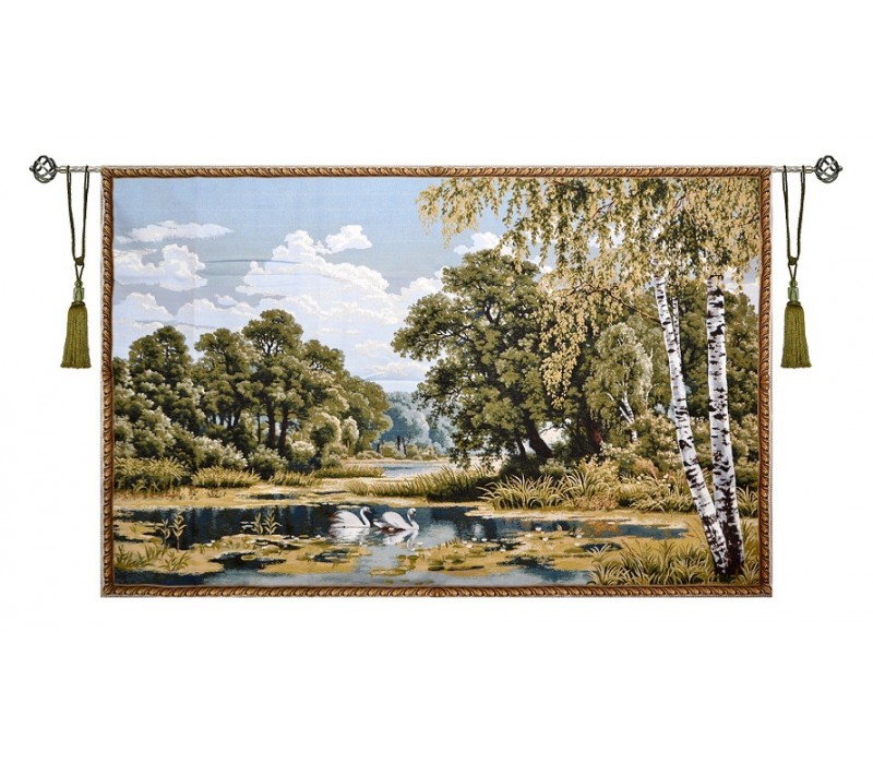 Гобеленовое панно "Пейзаж с лебедями" (194х127)