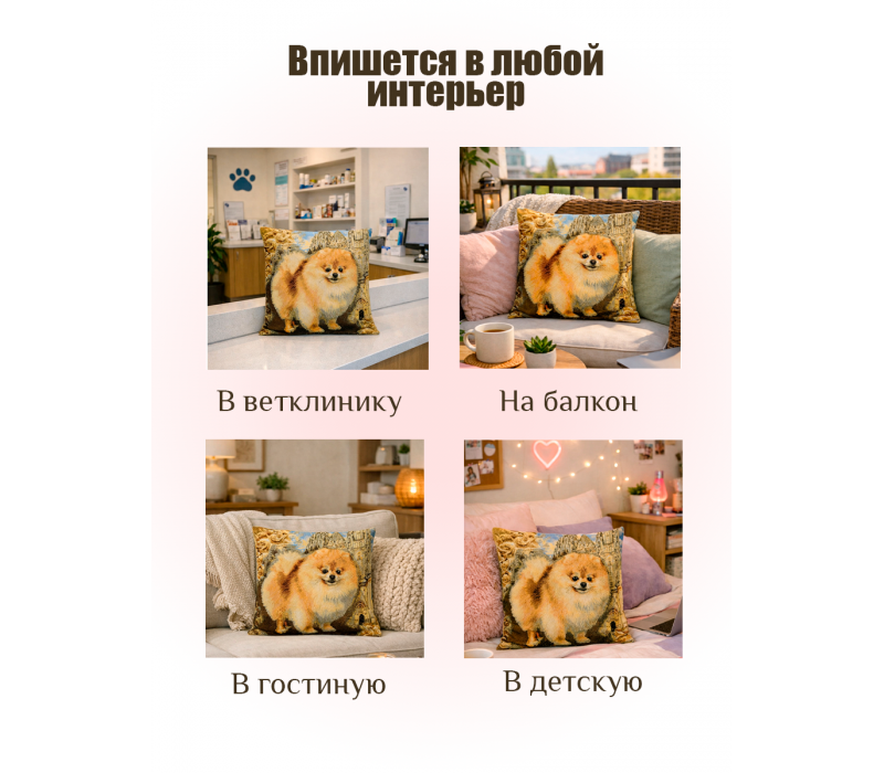 Гобеленовая Наволочка "Шпиц светлый" (45х45)