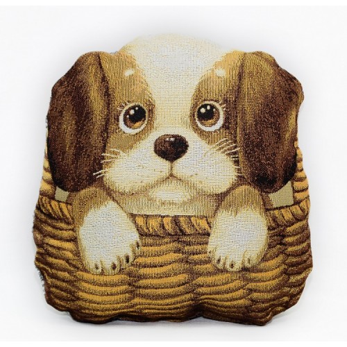 Гобеленовая подушка-игрушка  "Собачка в лукошке" (30х30)