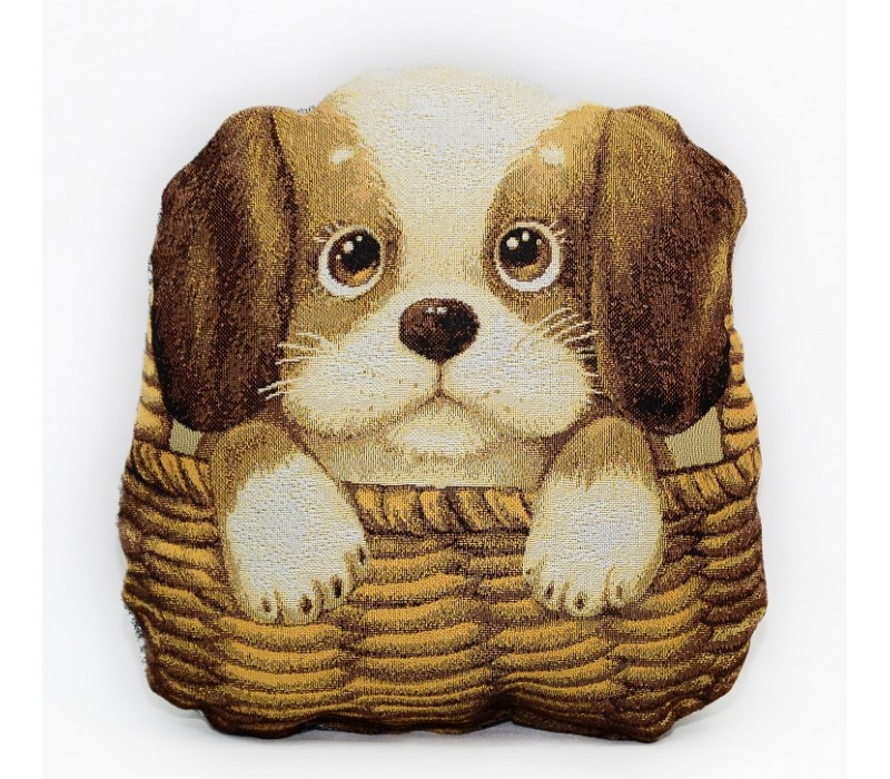Гобеленовая подушка-игрушка  "Собачка в лукошке" (30х30)