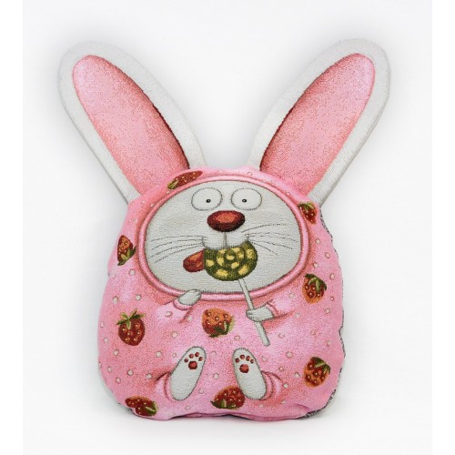Гобеленовая подушка-игрушка  "Розовый заяц" (30х35)