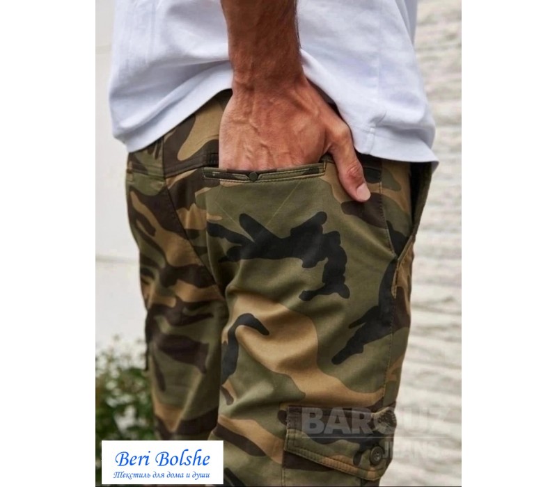 Брюки джоггеры мужские "Милитари зеленые" с накладными карманами