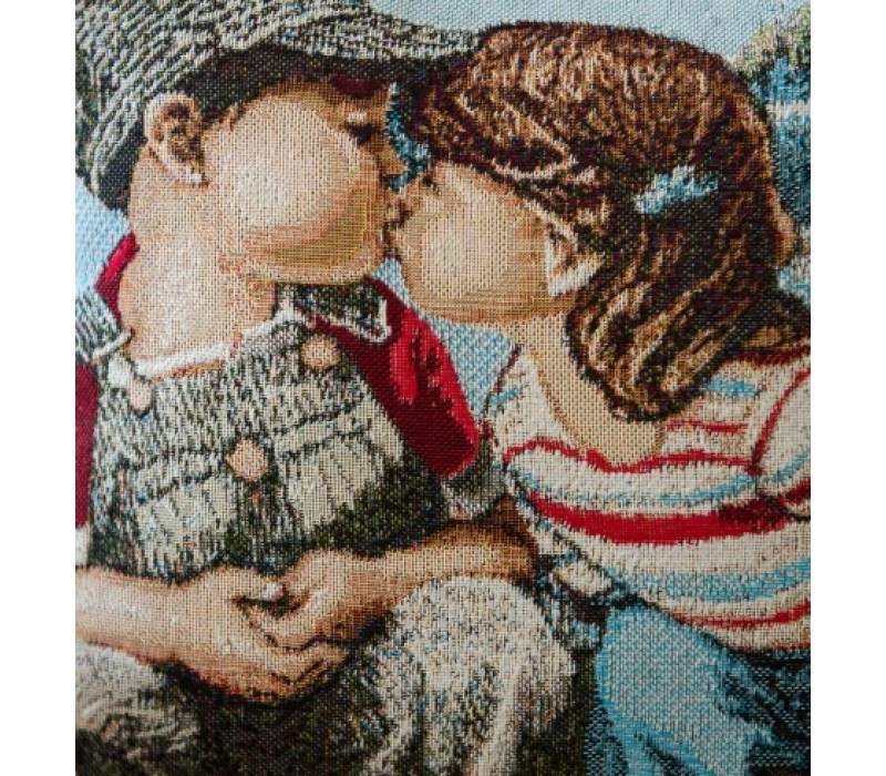 Гобеленовая декоративная Наволочка на молнии "Первый поцелуй" (38х38)