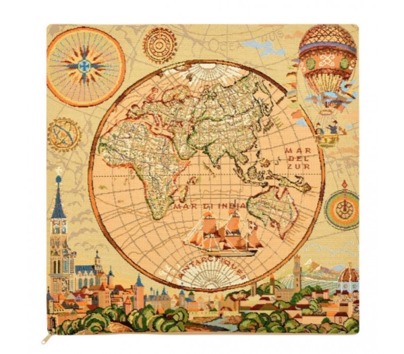 Гобеленовая наволочка "Карта Мира Восток" (50х50)