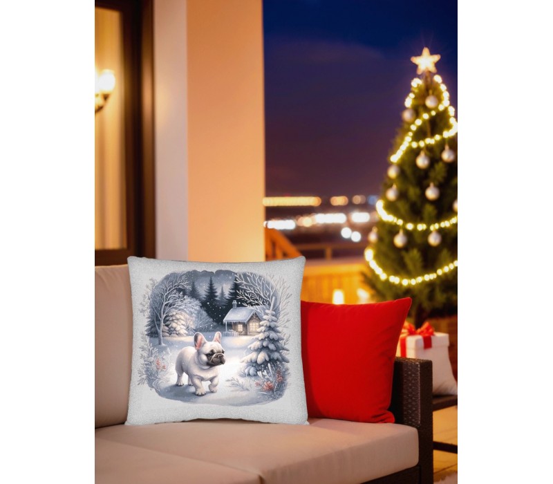 Гобеленовая наволочка "Снежный вечер с питомцем" (45х45)