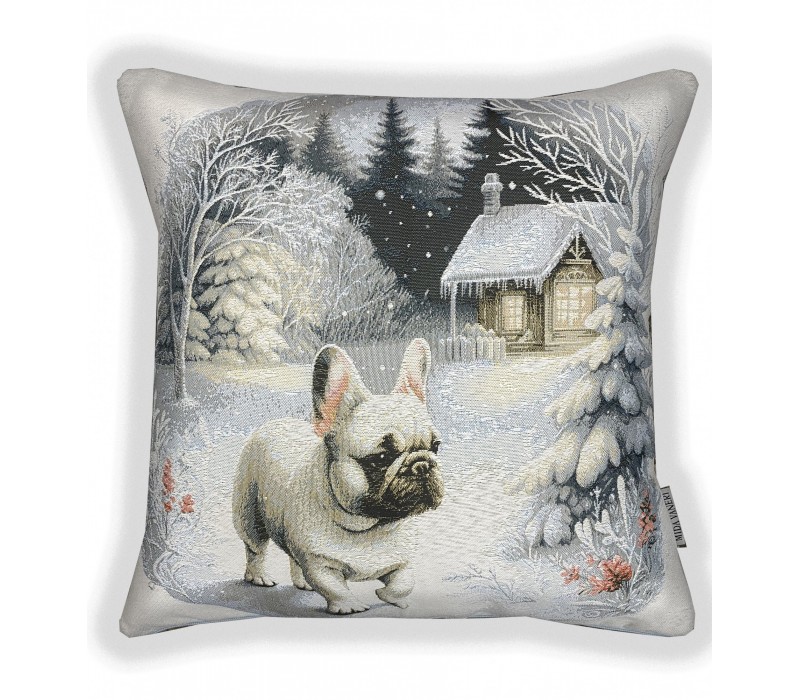 Гобеленовая наволочка "Снежный вечер с питомцем" (45х45)