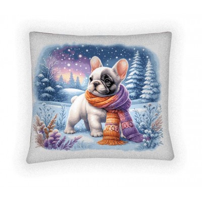 Гобеленовая наволочка "Французский бульдог и снегопад" (45х45)