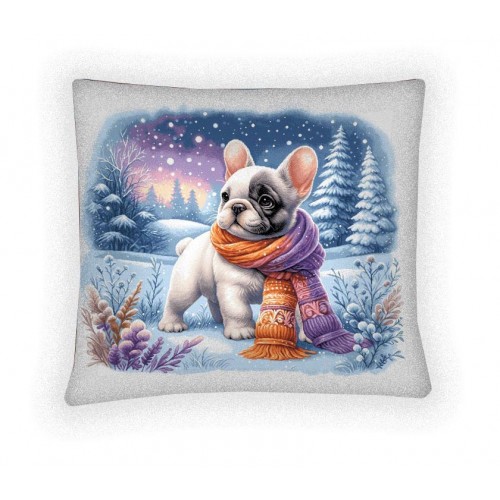 Гобеленовая наволочка "Французский бульдог и снегопад" (45х45)