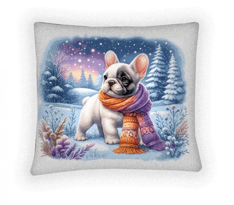 Гобеленовая наволочка "Французский бульдог и снегопад" (45х45)