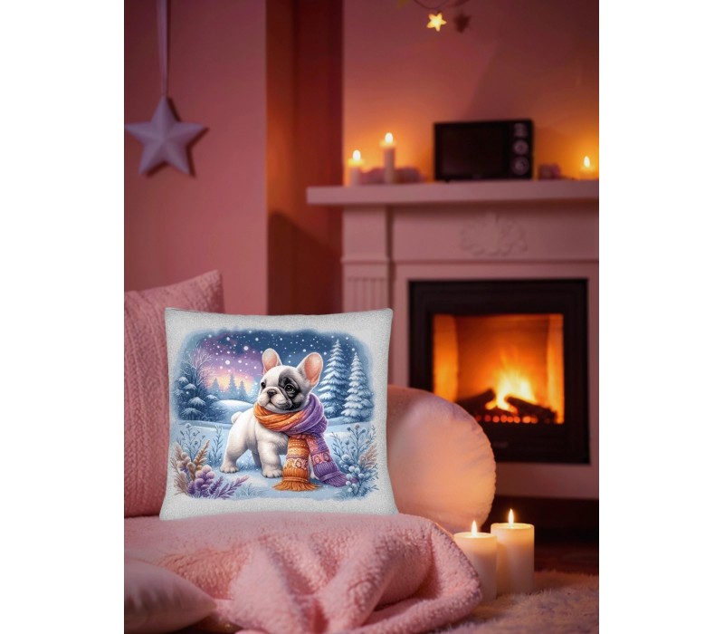 Гобеленовая наволочка "Французский бульдог и снегопад" (45х45)