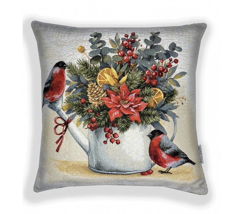 Гобеленовая наволочка "Снегири на лейке" (45х45)