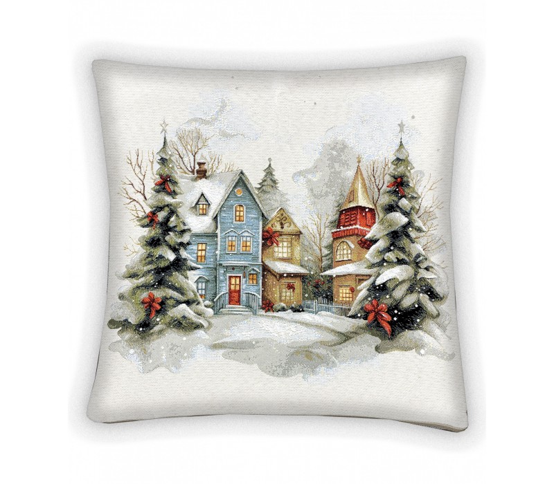 Гобеленовая наволочка "Новогодний уют голубой" (45х45)