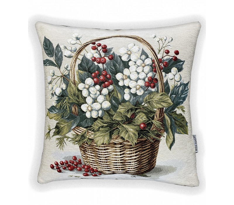 Гобеленовая наволочка "Корзина со снежноягодником" (45х45)
