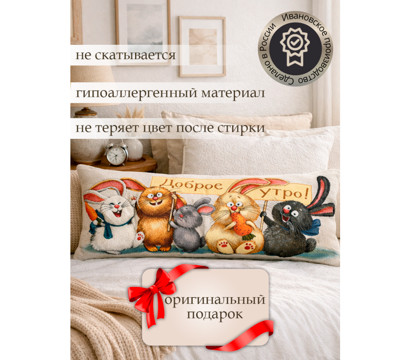 Гобеленовая подушка-валик  "Добро-недоброе утро. Кролики" (32х85)