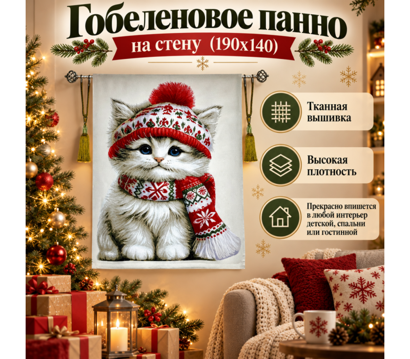 Гобеленовое панно на стену "Кот приносит Добро" (190х140)