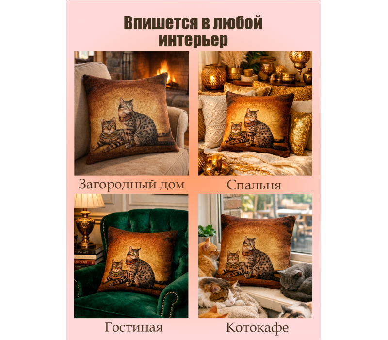 Гобеленовая Наволочка "Египетские кошки" (45х45)