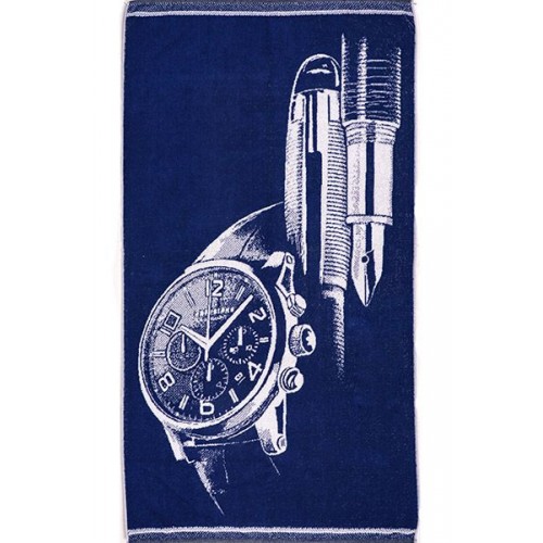 Полотенце махровое 70х140 "Часы" 1970 (синий)