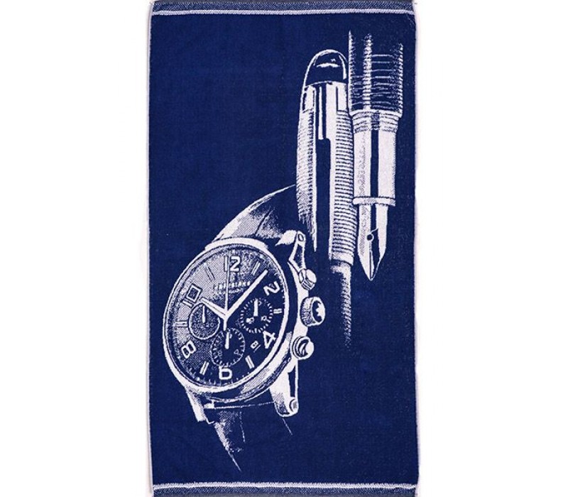 Полотенце махровое 70х140 "Часы" 1970 (синий)